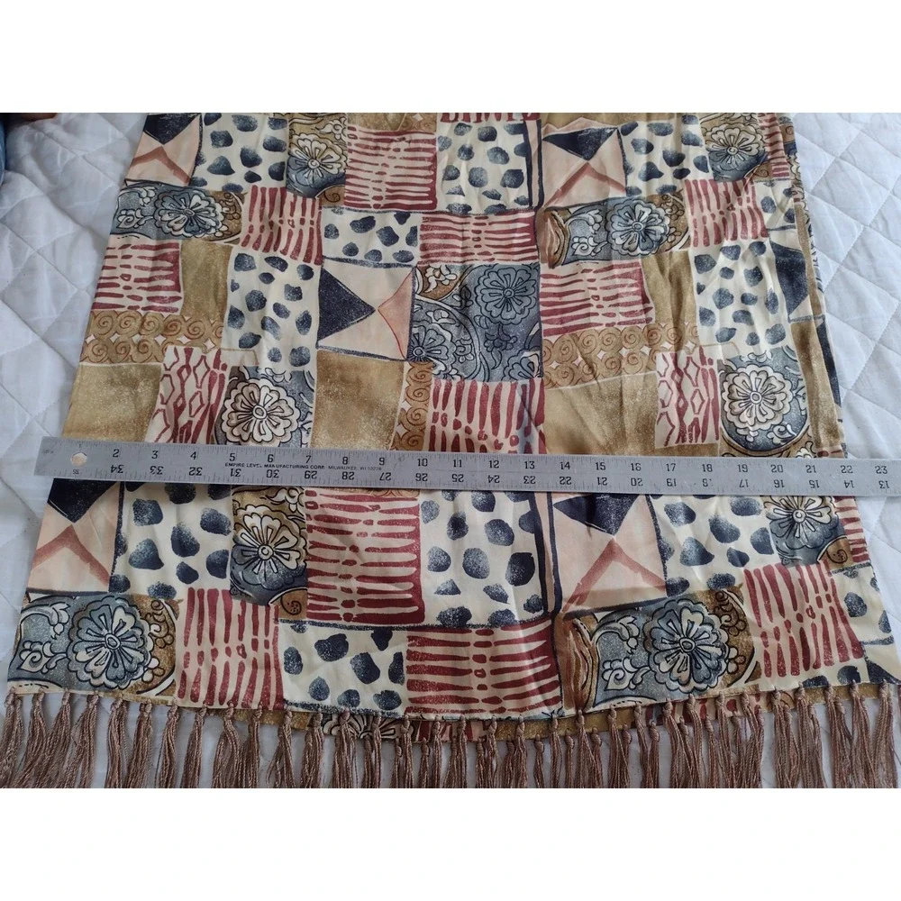 Adana Silk Scarf Double Layer Sarong Fringe Neutral Geometric Shiny Quiet Luxury